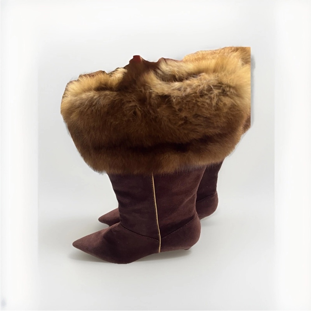 Tommy Hilfiger Brown Suede Ankle Booties W/ Fur Trim - Picture 7 of 8
